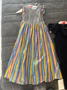 English Factory Colorful Striped Maxi Dress with Ruffle Sleeves